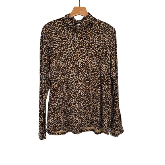 J.Crew Leopard Print Long Sleeve Turtleneck Top size large 100% Cotton Womens - Picture 2 of 6